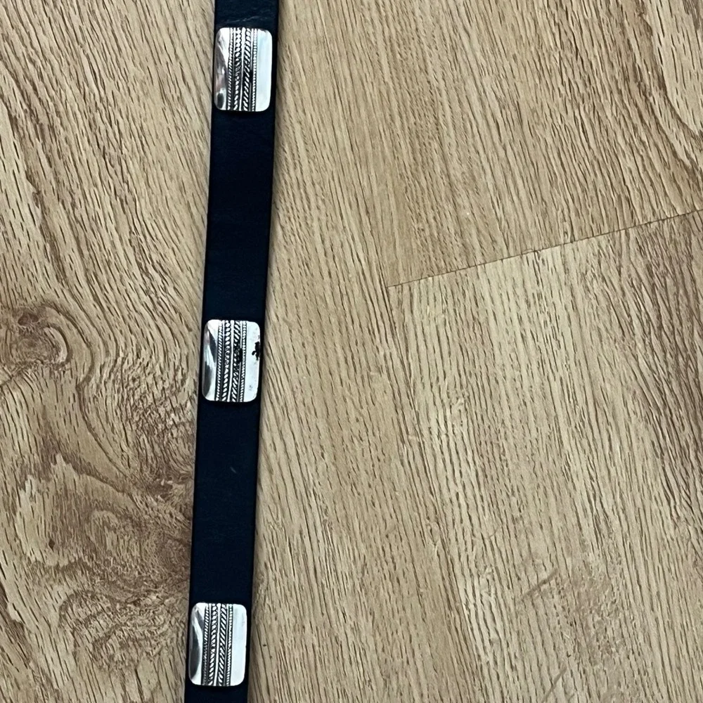 Vintage Lejon Western Boho Italian Saddle Leather Belt M Black Silver Concho US